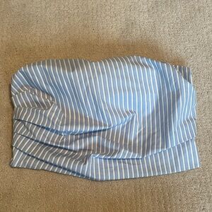 H&M Blue & White Striped Cropped Tube Top Large